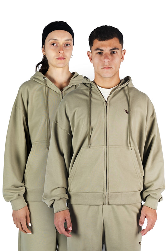 Hoche Zip-Up Hoodie Beige