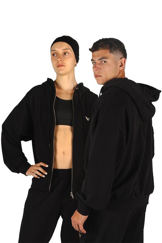 Hoche Zip-Up Hoodie Black