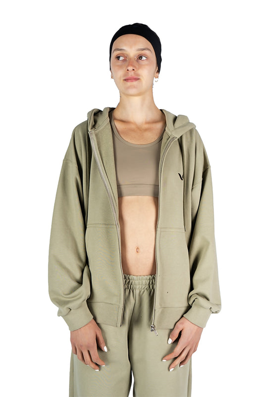 Hoche Zip-Up Hoodie Beige